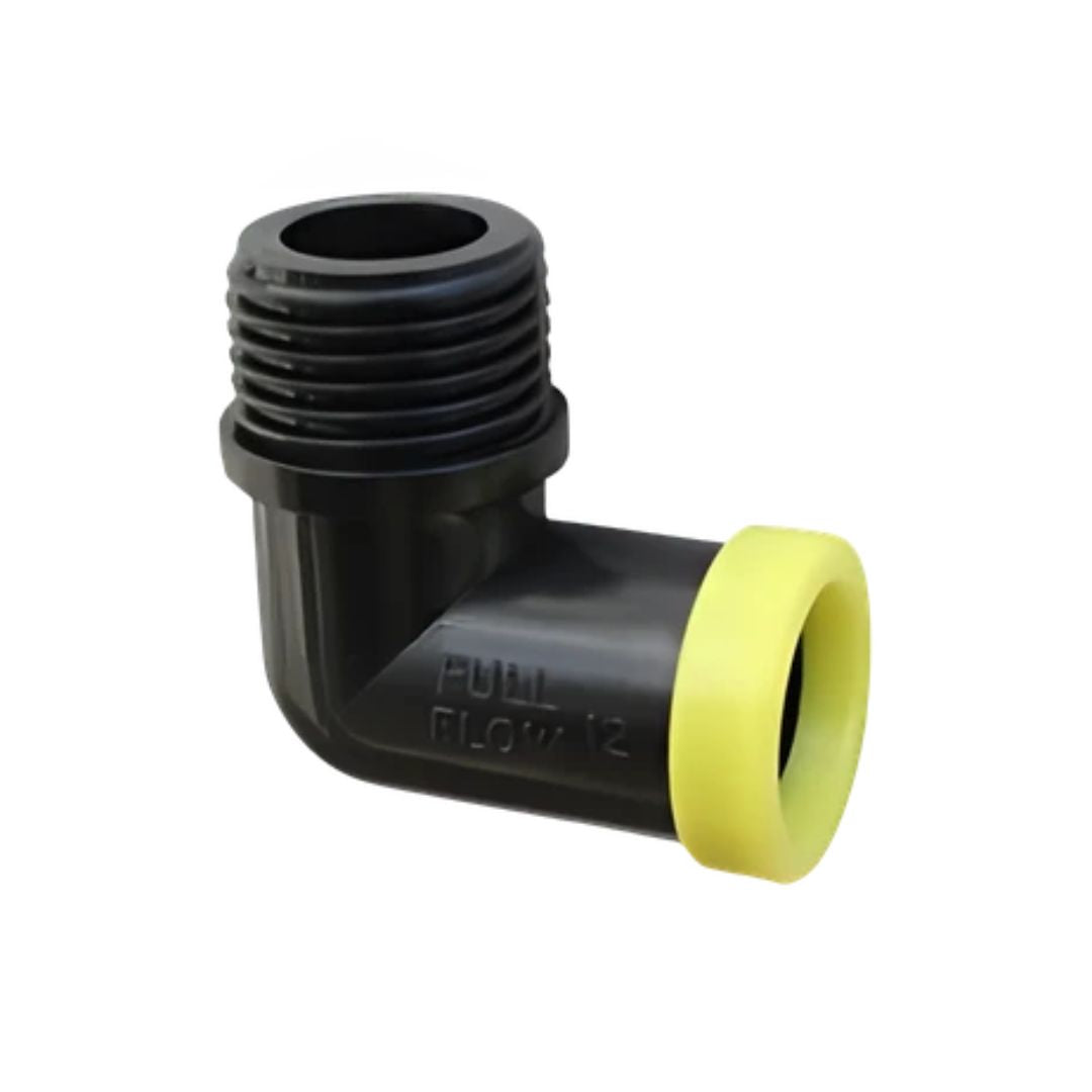 Full Flow Male Elbow – Compression Poly Pipe to BSP Male Thread 90° Elbow