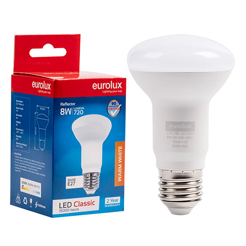 Eurolux Reflector R63 Classic 8W LED Lamp – E27 Screw, 3000K Warm White