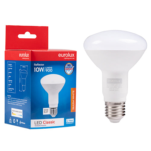 Eurolux Reflector R80 Classic 10W LED Lamp – E27 Screw, 3000K Warm White