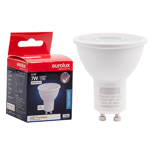 Eurolux GU10 Premium Clear Lens 7W Dimmable LED Lamp – GU10, 4000K Cool White