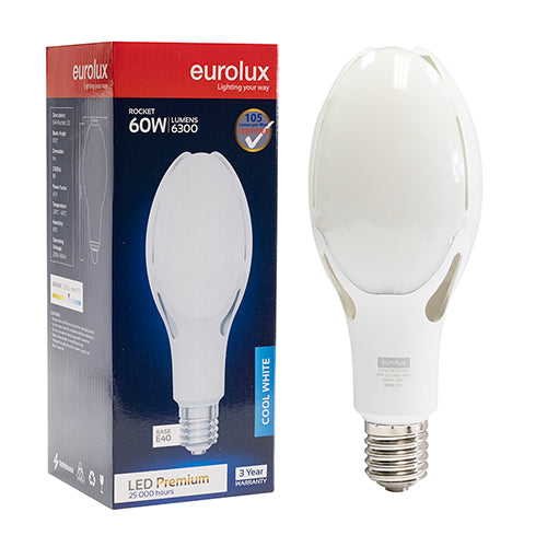 Eurolux Rocket Premium 60W LED Bulb – E40 Goliath Screw, 4000K Cool White
