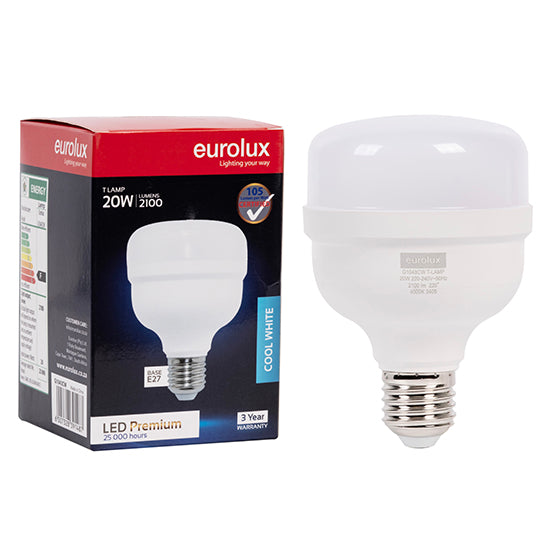 Eurolux T-Lamp Premium 20W LED Bulb – E27 Screw, 4000K Cool White