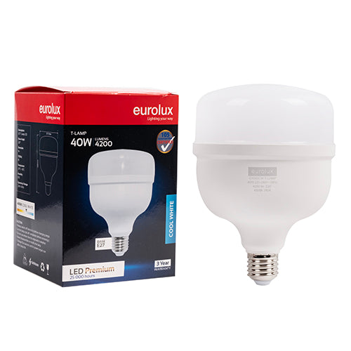 Eurolux T-Lamp Premium 40W LED Bulb – E27 Screw, 4200K Cool White
