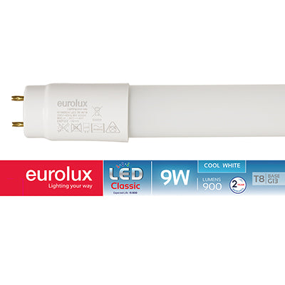 Eurolux T8 LED Tube Retrofit With Fuse – 2FT 9W, 4000K Cool White