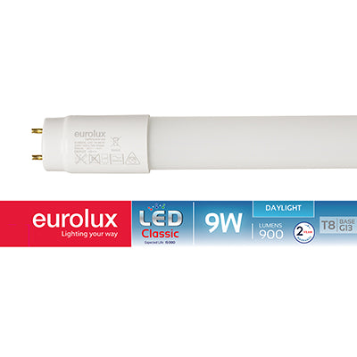 Eurolux T8 LED Tube Retrofit With Fuse – 2FT 9W, 6500K Daylight