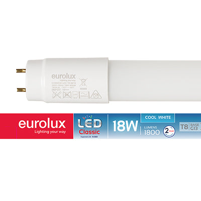 Eurolux T8 LED Tube Retrofit With Fuse – 4FT 18W, 4000K Cool White