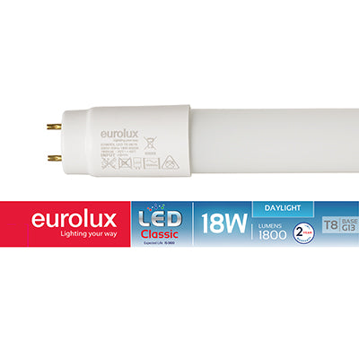 Eurolux T8 LED Tube Retrofit With Fuse – 4FT 18W, 6500K Daylight