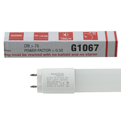 Eurolux T8 LED Tube – 2FT 9W, 6500K Daylight