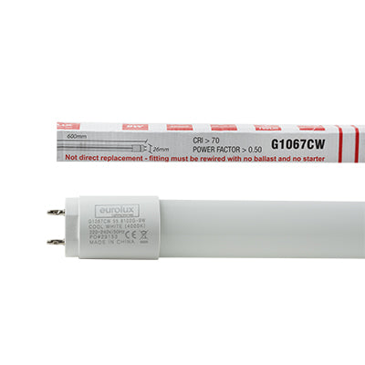 Eurolux T8 LED Tube – 2FT 9W, 4000K Cool White