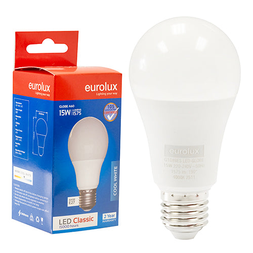 Eurolux A60 Classic 15W LED Bulb – E27 Screw, 4000K Cool White