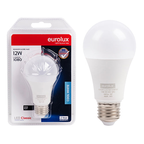 Eurolux A60 Classic Day/Night Sensor 12W LED Bulb – E27 Screw, 4000K Cool White