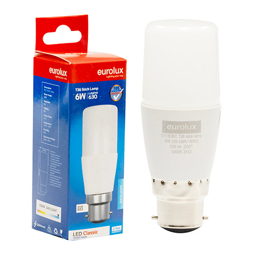 Eurolux Stick Lamp T36 6W LED Bulb – B22 Bayonet, 5000K Daylight