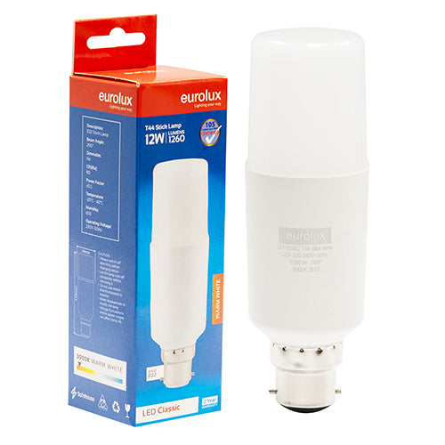 Eurolux Stick Lamp T44 12W LED Bulb – B22 Bayonet, 3000K Warm White