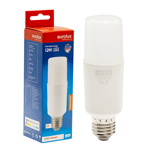 Eurolux Stick Lamp T44 12W LED Bulb – E27 Screw, 3000K Warm White