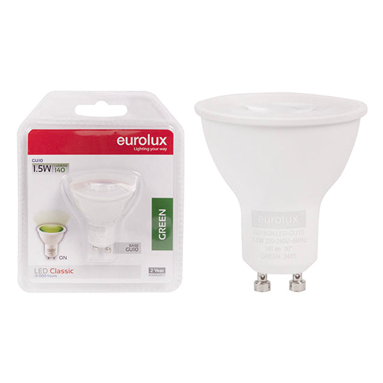 Eurolux GU10 Coloured Classic 1.5W LED Lamp – GU10, Green