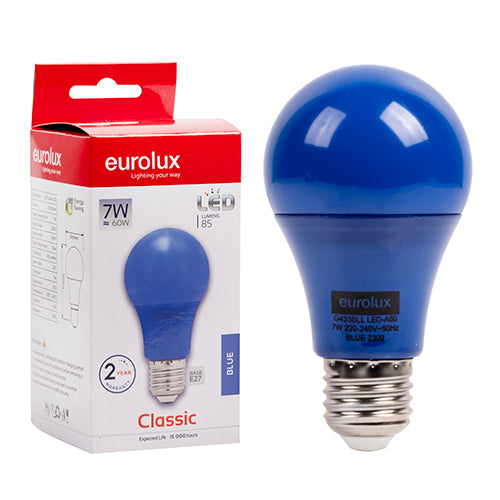 Eurolux A60 Coloured Classic 6W LED Bulb – E27 Screw, Blue