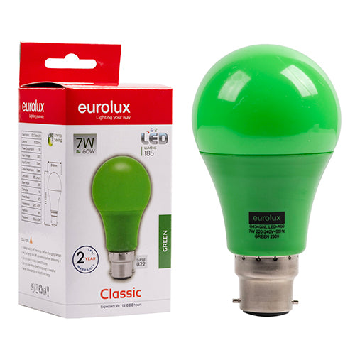 Eurolux A60 Coloured Classic 6W LED Bulb – B22 Bayonet, Green