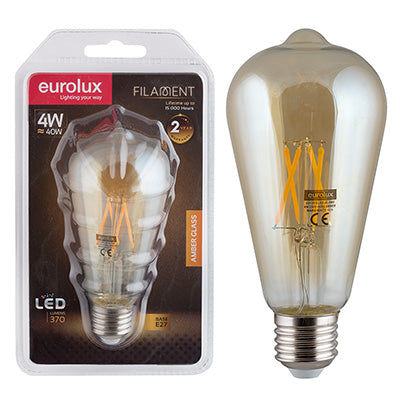 Eurolux Pear Nipple Filament Amber 4W LED Bulb – E27 Screw, 2700K Warm White