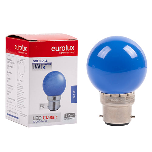 Eurolux Golfball Coloured Classic 1W LED Bulb – B22 Bayonet, Blue
