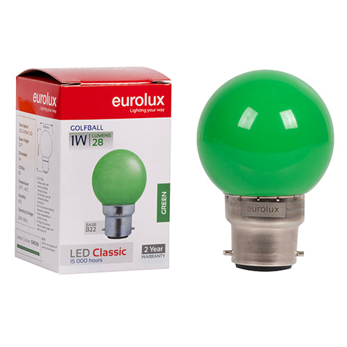 Eurolux Golfball Coloured Classic 1W LED Bulb – B22 Bayonet, Green