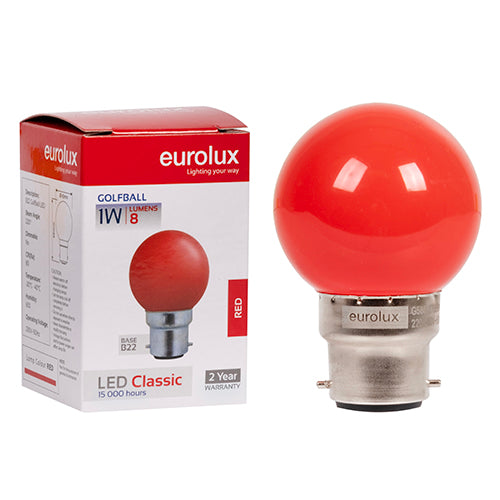 Eurolux Golfball Coloured Classic 1W LED Bulb – B22 Bayonet, Red