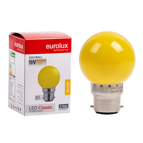 Eurolux Golfball Coloured Classic 1W LED Bulb – B22 Bayonet, Yellow