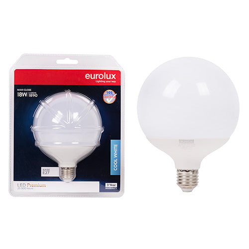 Eurolux Maxi Globe G120 Premium 18W LED Bulb – E27 Screw, 4000K Cool White