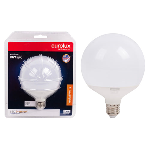 Eurolux Maxi Globe G120 Premium 18W LED Bulb – E27 Screw, 3000K Warm White