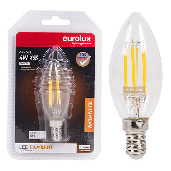 Eurolux Candle Filament 4W Dimmable LED Bulb – E14 Small Screw