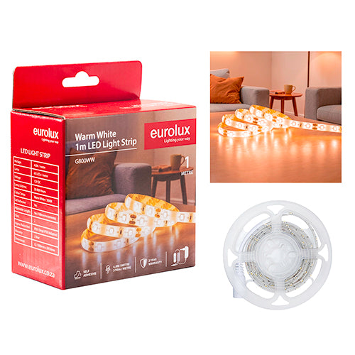 Eurolux LED Strip Light DIY Kit 4.8W/m – 1m, 3000K Warm White