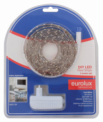 Eurolux LED Strip Light DIY Kit 4.8W/m – 3m, 4000K Cool White