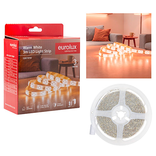 Eurolux LED Strip Light DIY Kit 4.8W/m – 3m, 3000K Warm White