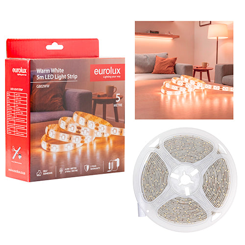 Eurolux LED Strip Light DIY Kit 4.8W/m – 5m, 3000K Warm White