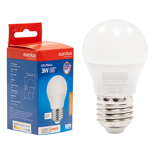 Eurolux Golfball Classic 3W LED Bulb – E27 Screw