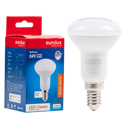 Eurolux Reflector R50 Premium 6W LED Lamp – E14 Small Screw, 3000K Warm White