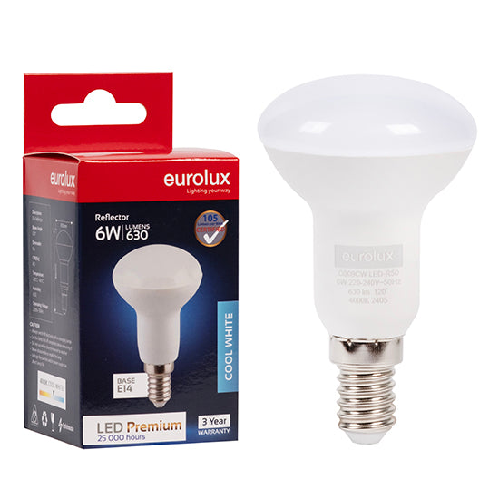 Eurolux Reflector R50 Premium 6W LED Lamp – E14 Small Screw, 4000K Cool White