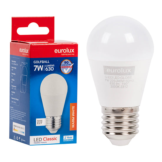 Eurolux Golfball Classic 7W LED Bulb – E27 Screw, 3000K Warm White