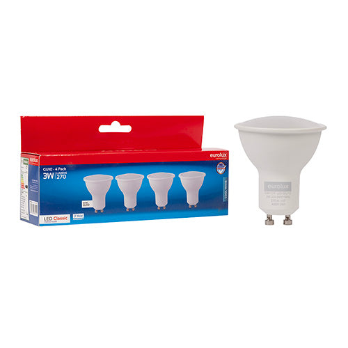 Eurolux GU10 Classic Frosted Lens 3W LED Lamp – GU10, 4 Pack, 4000K Cool White