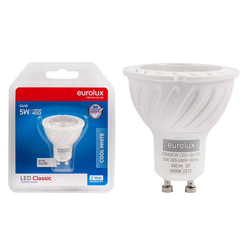 Eurolux GU10 Premium Clear Lens 5W LED Lamp – GU10, 4000K Cool White