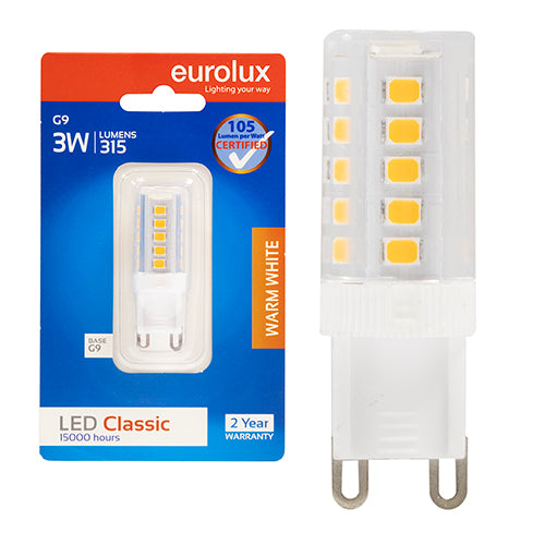 Eurolux Bi-Pin Classic 3W LED Lamp – G9, 3000K Warm White