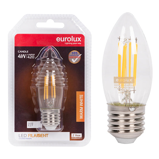 Eurolux Candle Filament 4W LED Bulb – E27 Screw, 3000K Warm White