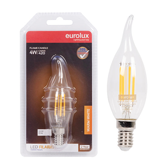 Eurolux Candle Filament Flame 4W LED Bulb – E14 Small Screw, 3000K Warm White