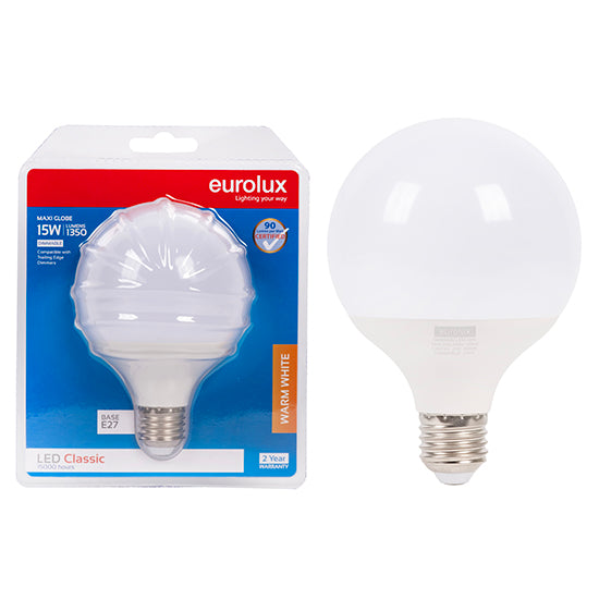 Eurolux Maxi Globe Classic G95 15W Dimmable LED Bulb – E27 Screw, 3000K Warm White