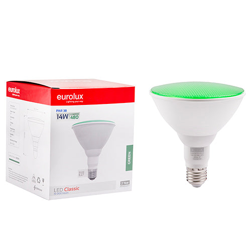 Eurolux PAR38 Classic 14W LED Lamp – E27 Screw, Green