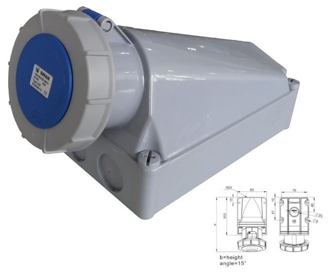 Swan Electric 59mm-84mm Industrial Socket 16A-125A +E 3P IP67 220V-250V-380V