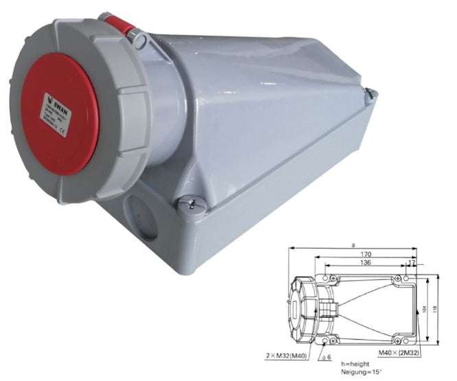 Swan Electric 84mm Industrial Socket Wall 125A 3P+E 380V IP67
