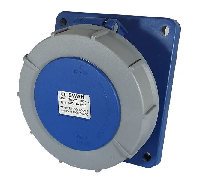 Swan Electric Socket Panel Sloping 125A 2P + E 220V IP67