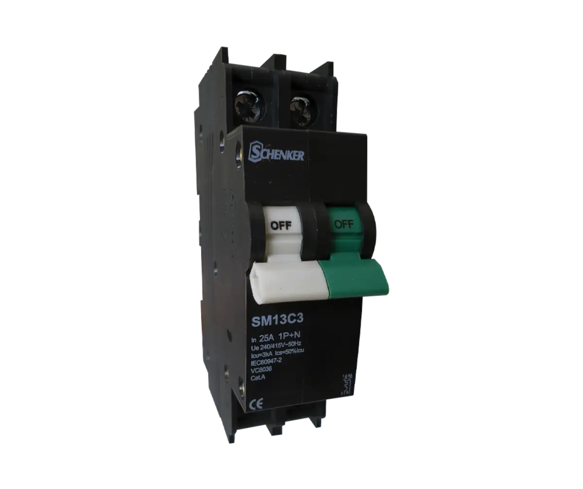 Schenker SMN13C3 13mm 1 pole plus neutral MCB, 3kA C curve
