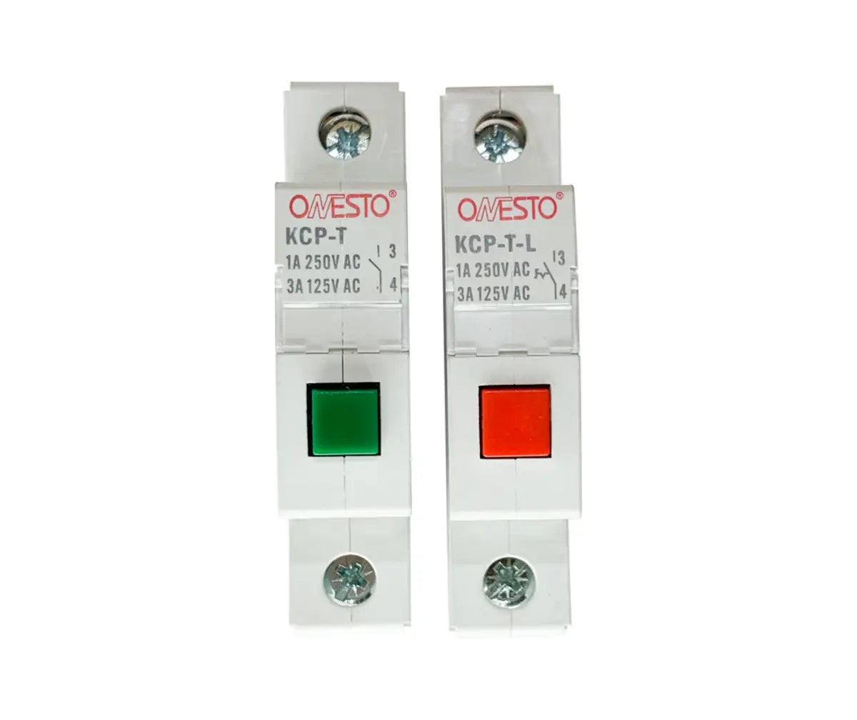 Onesto KC-PB DIN rail mount pushbutton, red and green