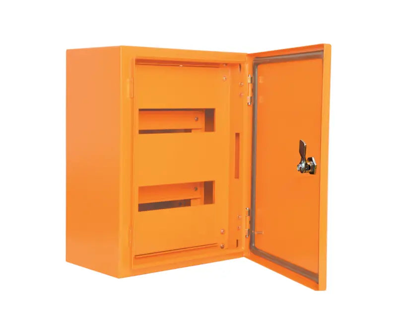Orange slotted inner door for DIN rail MCBs in MCE steel enclosure